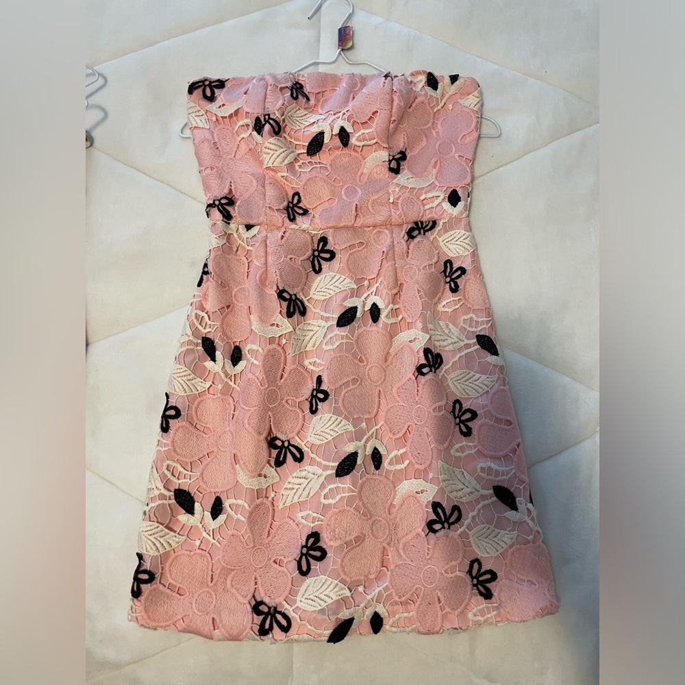 Bb Dakota pink navy and white lace dress